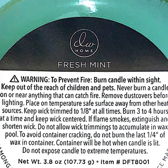 DW HOME CANDLE FRESH MINT RICHLY SCENTED NEW 1 WICK MINI - Picture 3 of 3
